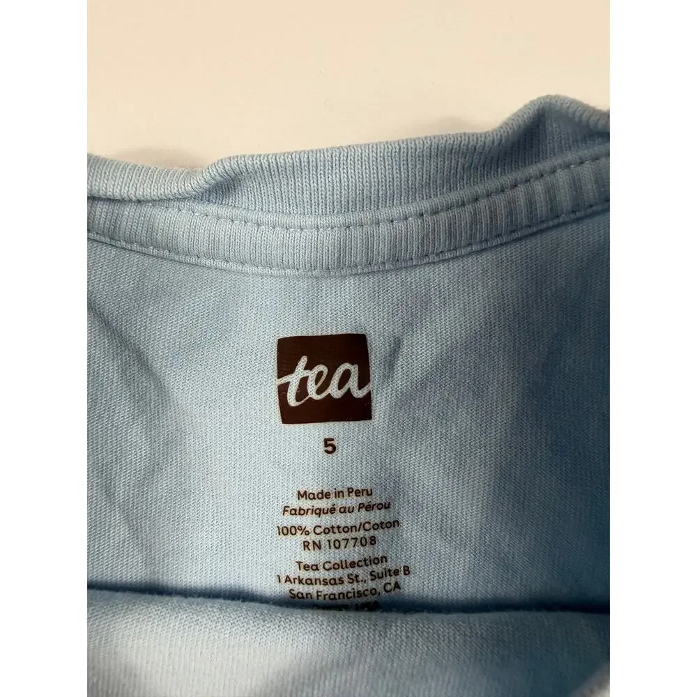 Tea Collection Rainbow Lightning Rain Graphic Long Sleeve Blue Tee Size 5